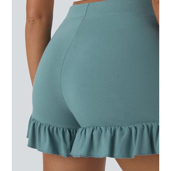 NEW Halara Teal High Waisted Tie Side Ruffle Hem Flowy Casual Comfy Shorts XL - Picture 5 of 10